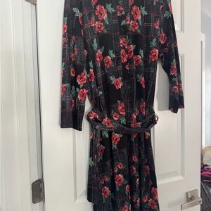 Tacera Black Dress with Red Floral Design